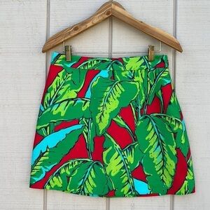 Vineyard Vines Red and Green Leaf Print Mini Skirt